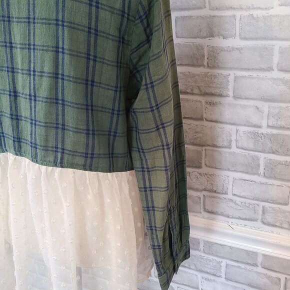 Boutique Plaid Flannel Shirt Lace Panel Shirt L NEW Cozy Feminine Long Sleeve - Picture 9 of 9